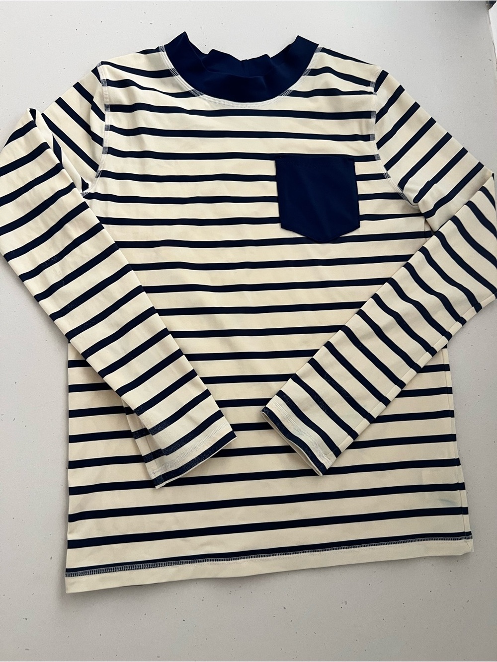 Mini Boden Kids 13-14Y Navy Cream Striped Rash Guard UPF 40+ Swim Shirt